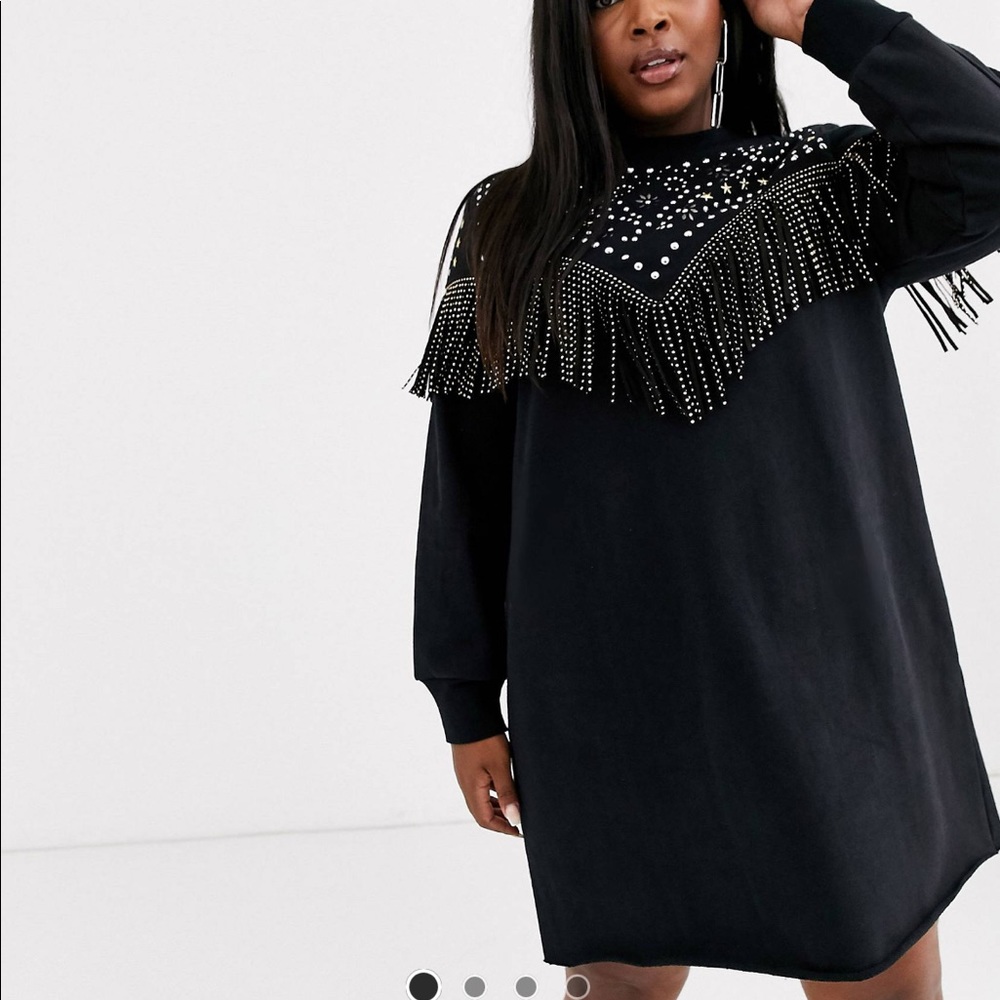 ASOS Design Curve Studded Fringe Sweatshirt Dress